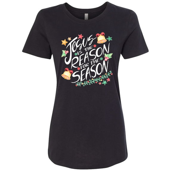 Inktastic Jesus is the Reason for the Season Christmas Bells and Stars Women's T-Shirt