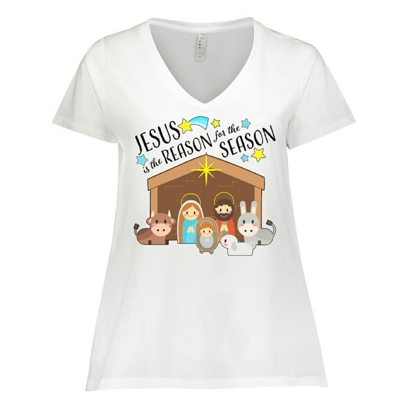 Inktastic Jesus is the Reason for the Season Christmas Nativity Women's Plus Size V-Neck T-Shirt