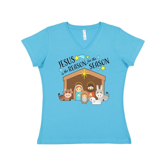 Inktastic Jesus is the Reason for the Season Christmas Nativity Women's V-Neck T-Shirt