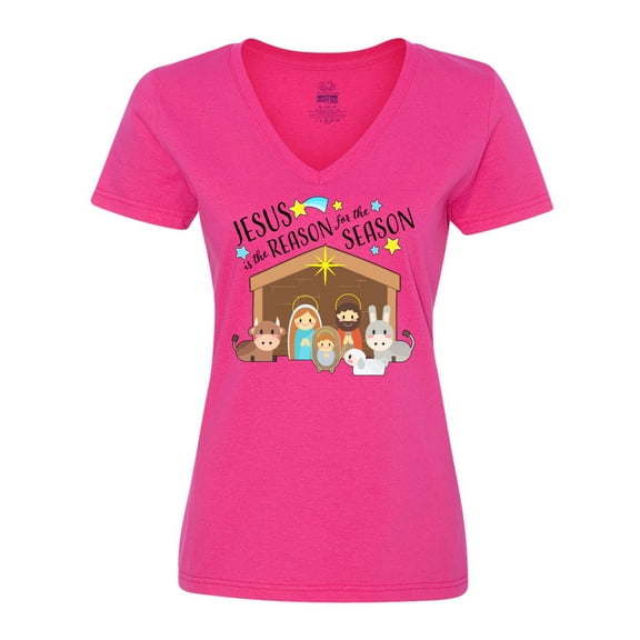 Inktastic Jesus is the Reason for the Season Christmas Nativity Women's V-Neck T-Shirt
