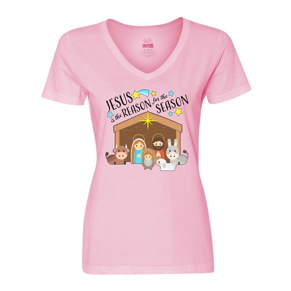 Inktastic Jesus is the Reason for the Season Christmas Nativity Women's V-Neck T-Shirt