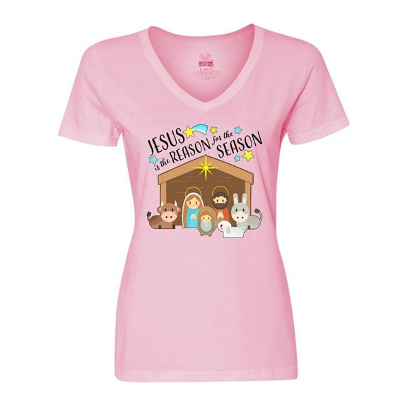 Inktastic Jesus is the Reason for the Season Christmas Nativity Women's V-Neck T-Shirt