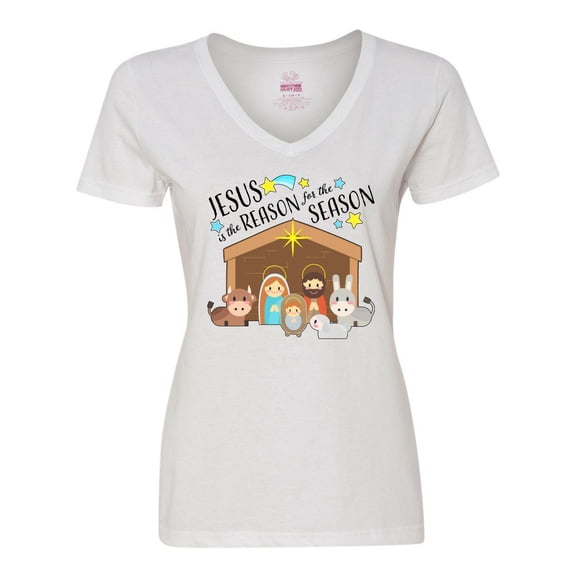 Inktastic Jesus is the Reason for the Season Christmas Nativity Women's V-Neck T-Shirt