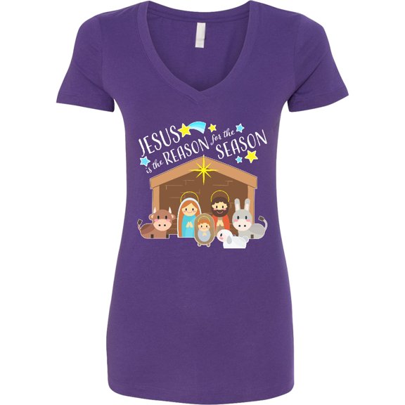 Inktastic Jesus is the Reason for the Season Christmas Nativity Women's V-Neck T-Shirt