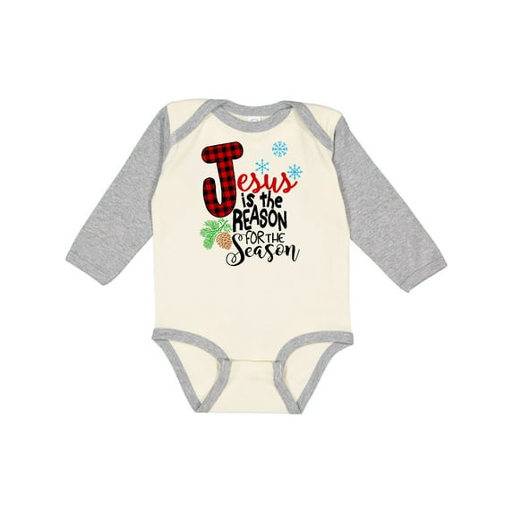 Inktastic Jesus is the Reason for the Season Pinecone and Snowflakes Boys or Girls Long Sleeve Baby Bodysuit