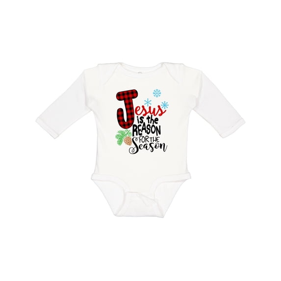 Inktastic Jesus is the Reason for the Season Pinecone and Snowflakes Boys or Girls Long Sleeve Baby Bodysuit
