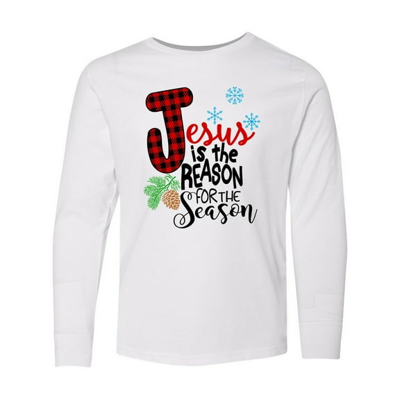 Inktastic Jesus is the Reason for the Season Pinecone and Snowflakes Long Sleeve Youth T-Shirt