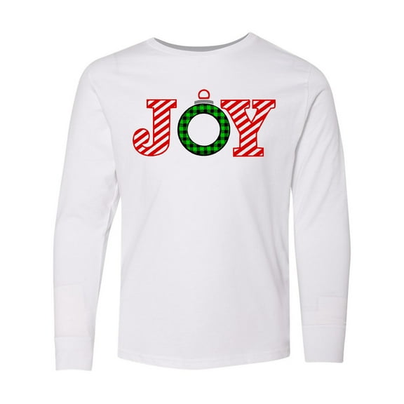 Inktastic Joy Christmas Ornament with Candy Cane Stripes Long Sleeve Youth T-Shirt