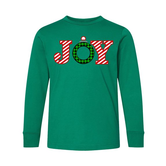 Inktastic Joy Christmas Ornament with Candy Cane Stripes Long Sleeve Youth T-Shirt