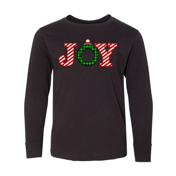 Inktastic Joy Christmas Ornament with Candy Cane Stripes Long Sleeve Youth T-Shirt