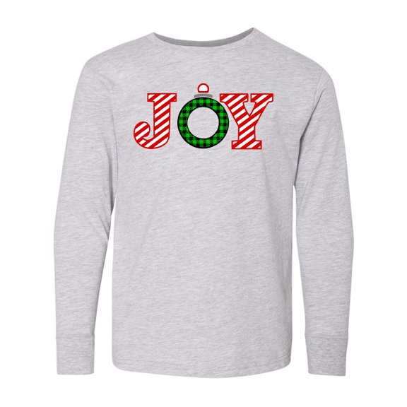 Inktastic Joy Christmas Ornament with Candy Cane Stripes Long Sleeve Youth T-Shirt
