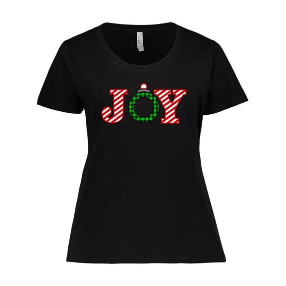 Inktastic Joy Christmas Ornament with Candy Cane Stripes Women's Plus Size T-Shirt