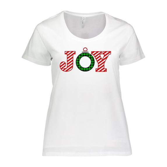 Inktastic Joy Christmas Ornament with Candy Cane Stripes Women's Plus Size T-Shirt