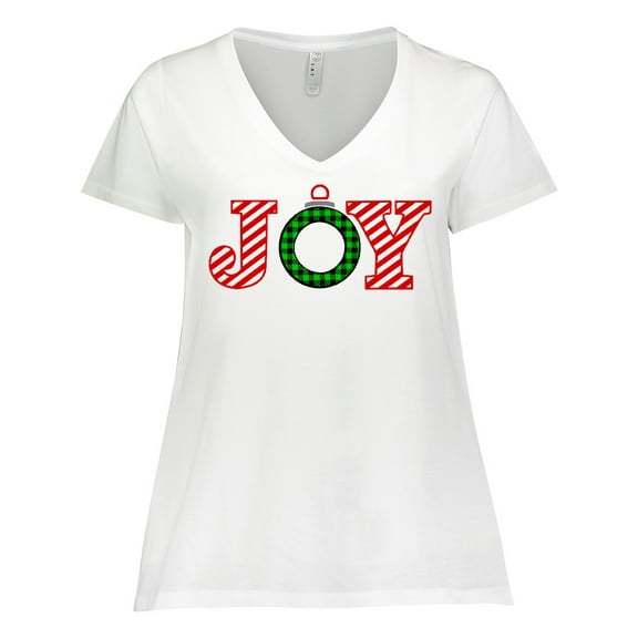 Inktastic Joy Christmas Ornament with Candy Cane Stripes Women's Plus Size V-Neck T-Shirt
