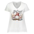 thumbnail image 1 of Inktastic Joy to the World Christmas Gnomes Women's Plus Size V-Neck T-Shirt, 1 of 5