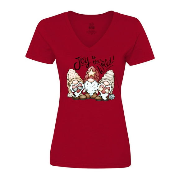 Inktastic Joy to the World Christmas Gnomes Women's V-Neck T-Shirt