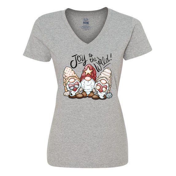 Inktastic Joy to the World Christmas Gnomes Women's V-Neck T-Shirt