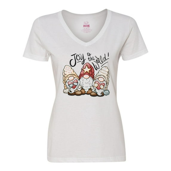 Inktastic Joy to the World Christmas Gnomes Women's V-Neck T-Shirt