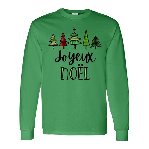 Inktastic Joyeux Noel with Christmas Trees Long Sleeve T-Shirt