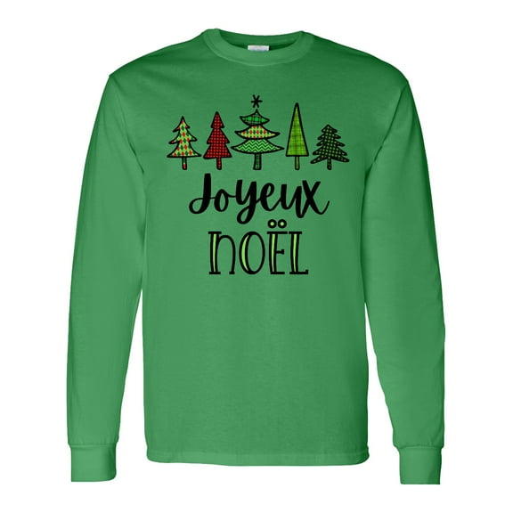 Inktastic Joyeux Noel with Christmas Trees Long Sleeve T-Shirt
