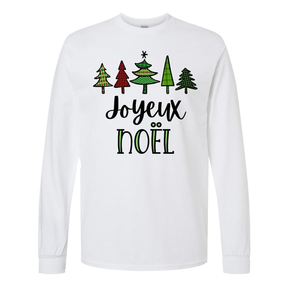 Inktastic Joyeux Noel with Christmas Trees Long Sleeve T-Shirt