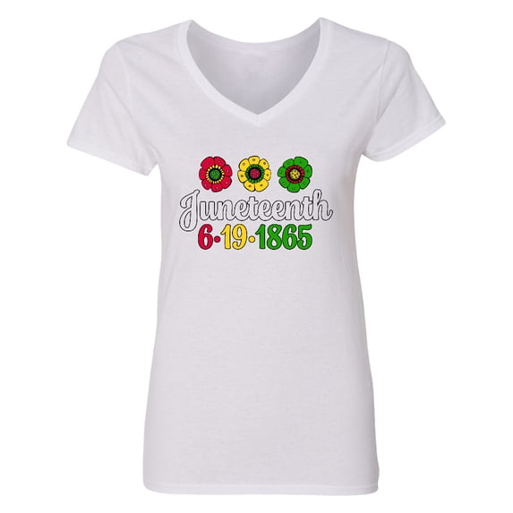 Inktastic Juneteenth 6-19-1865 with Flowers Women's V-Neck T-Shirt