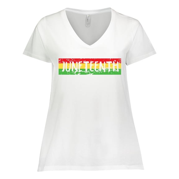 Inktastic Juneteenth Banner in Red Yellow and Green Women's Plus Size V-Neck T-Shirt