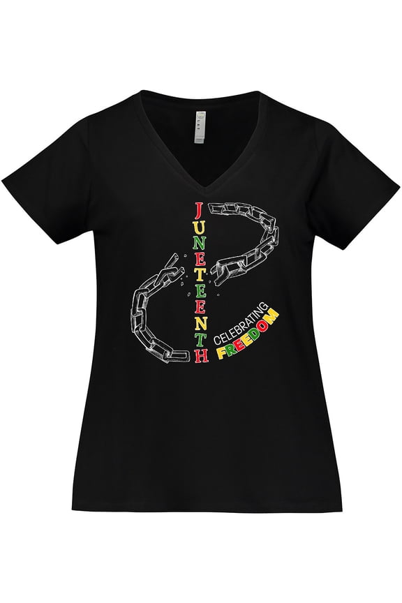 Juneteenth-celebrating Freedom- Breaking Chains Women's Plus Size V-Neck T-Shirt
