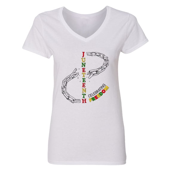 Inktastic Juneteenth-celebrating Freedom Breaking Chains Women's V-Neck T-Shirt