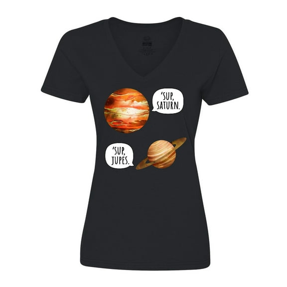 Inktastic Jupiter and Saturn Space Humor "Sup Saturn", "Sup Jupes" Women's V-Neck T-Shirt