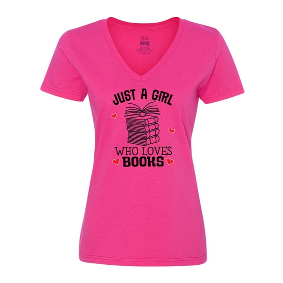 Inktastic Just A Girl Who Loves Books Women's V-Neck T-Shirt