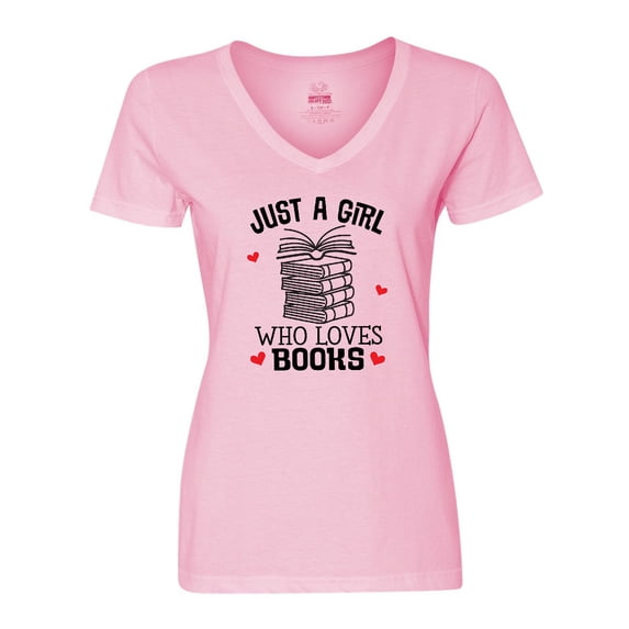 Inktastic Just A Girl Who Loves Books Women's V-Neck T-Shirt