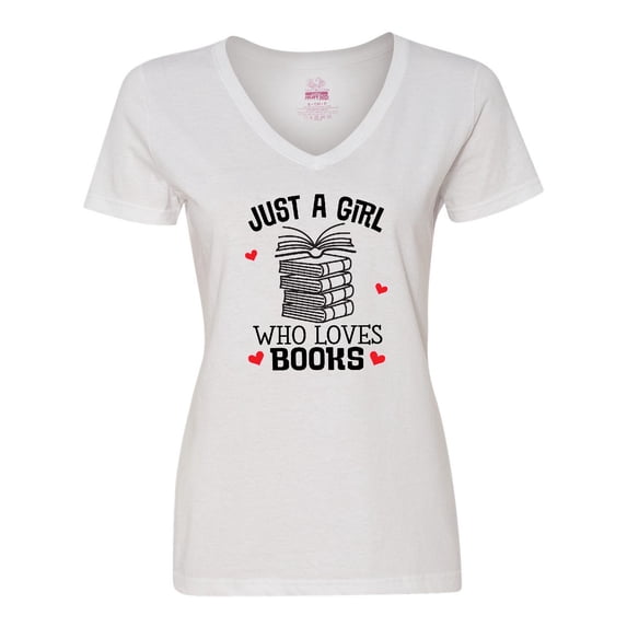 Inktastic Just A Girl Who Loves Books Women's V-Neck T-Shirt