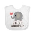 thumbnail image 1 of Inktastic Just Arrived Baby Elephant Boys or Girls Baby Bib, 1 of 4