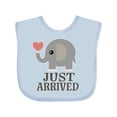 thumbnail image 1 of Inktastic Just Arrived Baby Elephant Boys or Girls Baby Bib, 1 of 4