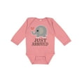 thumbnail image 1 of Inktastic Just Arrived Baby Elephant Boys or Girls Long Sleeve Baby Bodysuit, 1 of 5