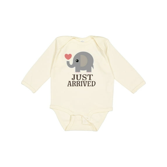 Inktastic Just Arrived Baby Elephant Boys or Girls Long Sleeve Baby Bodysuit