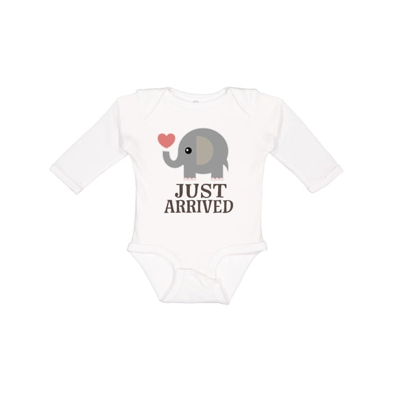 Inktastic Just Arrived Baby Elephant Boys or Girls Long Sleeve Baby Bodysuit