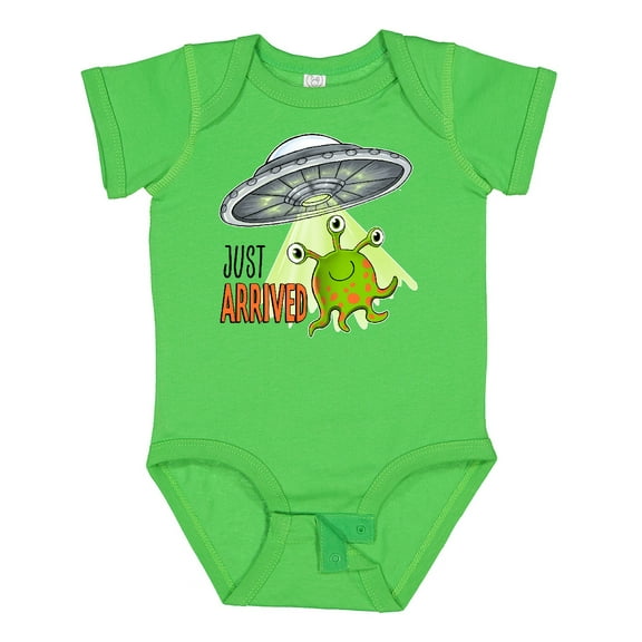 Inktastic Just Arrived Cute Green Alien Ufo Newborn Baby Boys or Girls Baby Bodysuit