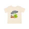 thumbnail image 1 of Inktastic Just Arrived- Cute Green Alien UFO Newborn Baby Boys or Girls Baby T-Shirt, 1 of 5