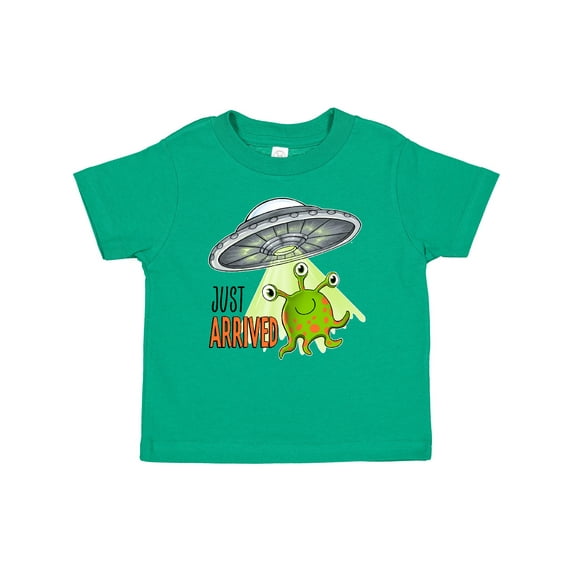 Inktastic Just Arrived- Cute Green Alien UFO Newborn Baby Boys or Girls Baby T-Shirt
