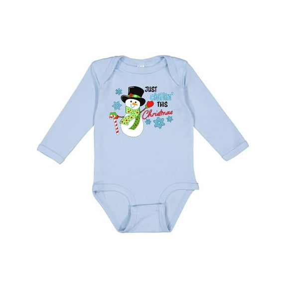 Inktastic Just Chillin' This Christmas Fun Snowman in Top Hat Boys or Girls Long Sleeve Baby Bodysuit