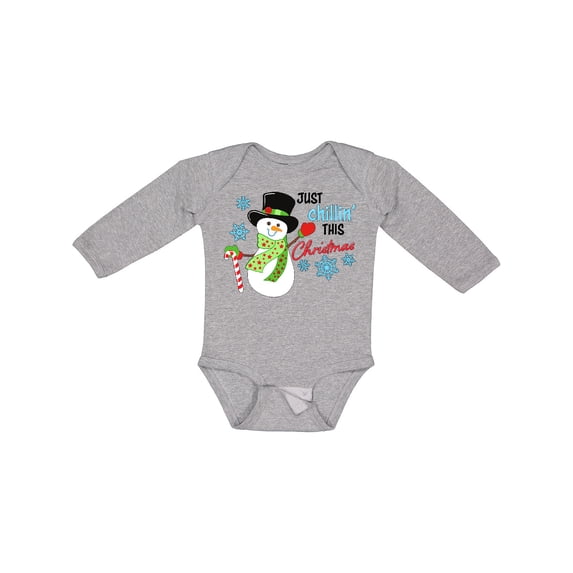 Inktastic Just Chillin' This Christmas Fun Snowman in Top Hat Boys or Girls Long Sleeve Baby Bodysuit