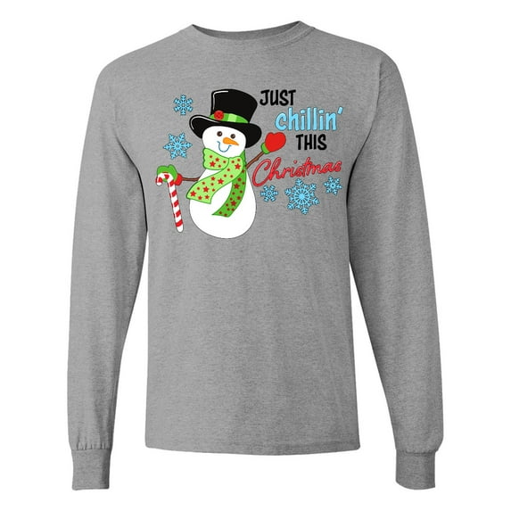 Inktastic Just Chillin' This Christmas Fun Snowman in Top Hat Long Sleeve T-Shirt