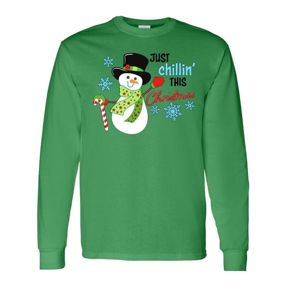 Inktastic Just Chillin' This Christmas Fun Snowman in Top Hat Long Sleeve T-Shirt