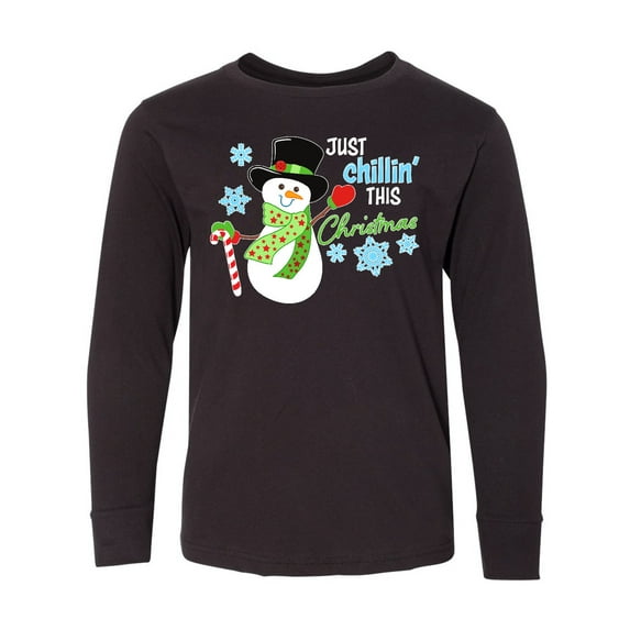 Inktastic Just Chillin' This Christmas Fun Snowman in Top Hat Long Sleeve Youth T-Shirt