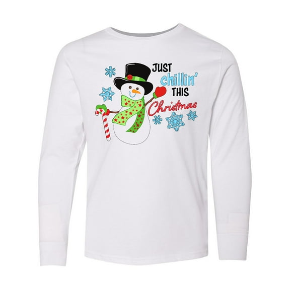 Inktastic Just Chillin' This Christmas Fun Snowman in Top Hat Long Sleeve Youth T-Shirt