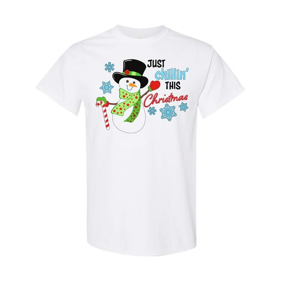 Inktastic Just Chillin' This Christmas Fun Snowman in Top Hat T-Shirt