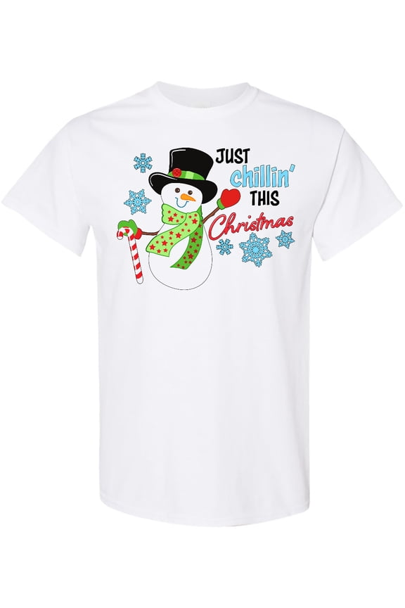 Just Chillin' This Christmas Fun Snowman in Top Hat T-Shirt