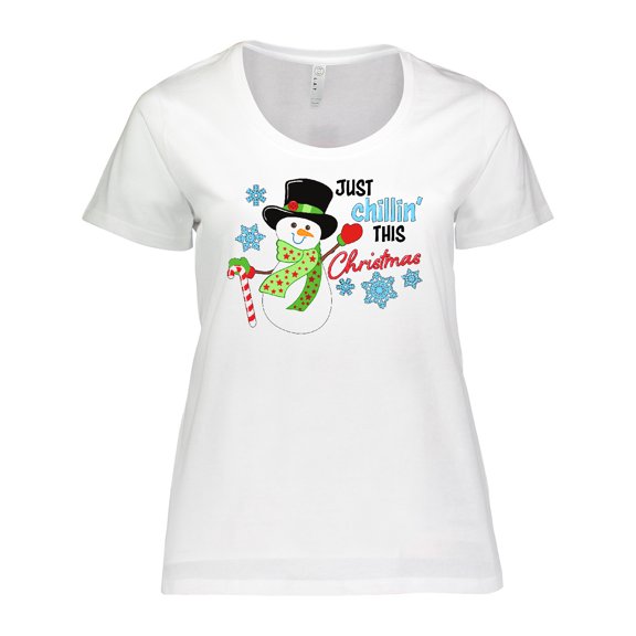 Inktastic Just Chillin' This Christmas Fun Snowman in Top Hat Women's Plus Size T-Shirt